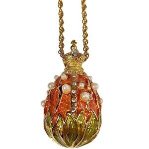 Vintage Joan Rivers Faberge Egg Pendant Necklace Lily Of The Valley  28"…